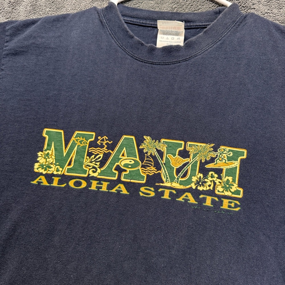Vintage Maui Aloha State T-Shirt Mens Large Navy Graphic Tee Cotton Heritage